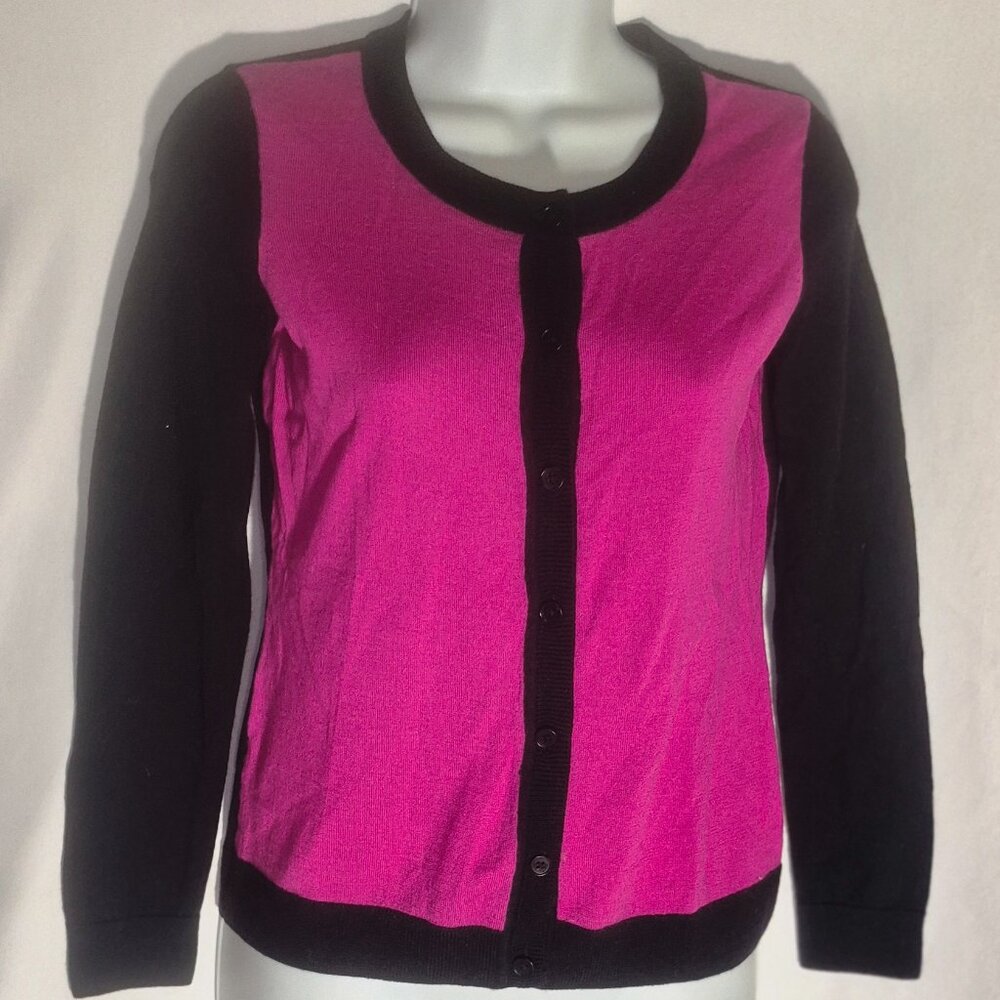 TALBOTS pure Italian Merino wool button-front sweater, black and pink, small-P